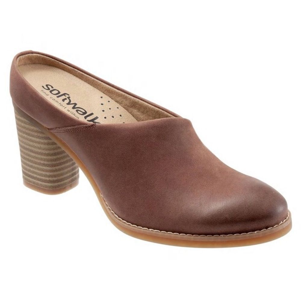 SOFTWALK KEYA MULE HEELS Cinnamon Brown Heeled Mules NWOT Size 8.5